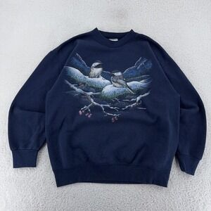 Vintage Snow Bird Crewneck Sweatshirt Mens Medium‎ Audubon Winter Nature USA 90s